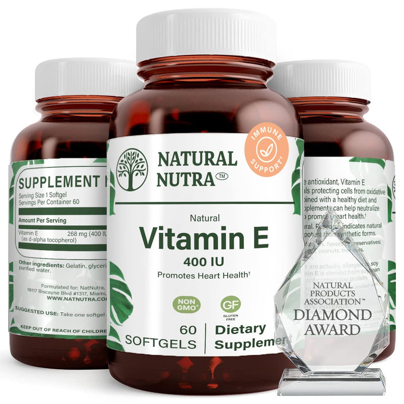 Natural Nutra Vitamin E 400 IU Supplement, 60 Softgels | Helps Heart Health & Protects Skin Texture, Enriches Health Nutrients, Enhances Hair & Nails Growth, Supports Body Fat Level