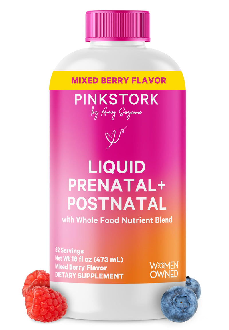 Pink Stork Liquid Prenatal Vitamins for Women – Berry, 32 Servings | Doctor Formulated, Organic Whole-Food Blend, Methylated Folate, Sugar-Free, Fertility to Postpartum, Breastfeeding Friendly 16 Fl Oz (Pack of 1)