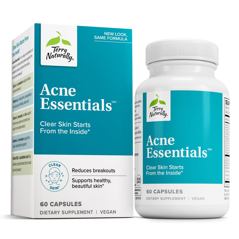 Terry Naturally Acne Essentials - Clear Skin & Oil Balance - 60 Count | Skin Clarity, Oil Balance and Healthy Inflammation Response Support. 60 capsules.