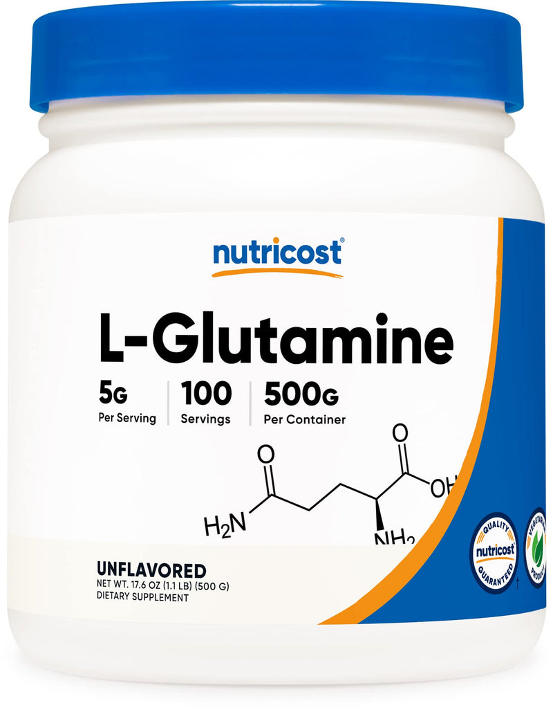 Nutricost L-Glutamine Powder (500 Grams) Unflavored - Gluten Free & Non-GMO, 100 Servings 1.1 Pound (Pack of 1) - BeesActive Australia