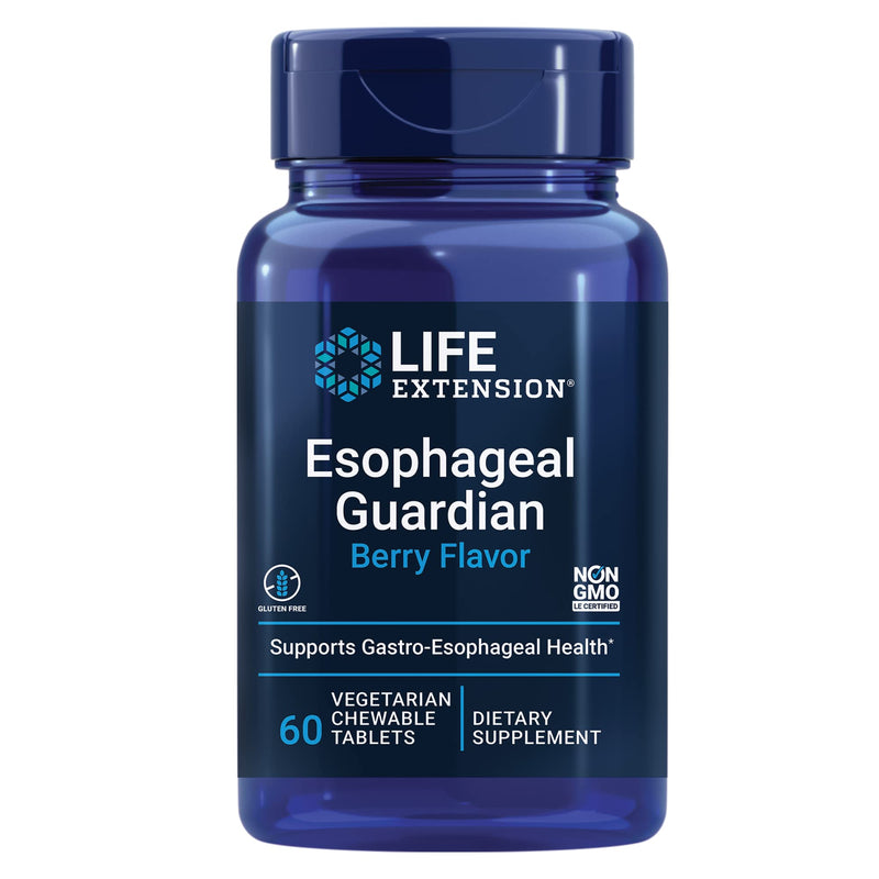 Life Extension Esophageal Guardian, alginic Acid, Potassium Bicarbonate, get Long-Lasting Relief from gastric Distress, Vegetarian, Non-GMO, Gluten-Free, 60 Vegetarian chewable Tablets 60 Count (Pack of 1)