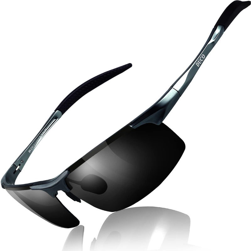 DUCO Mens Sports Polarized Sunglasses UV Protection Sunglasses for Men 8177s A Gunmetal Frame Gray Lens - BeesActive Australia