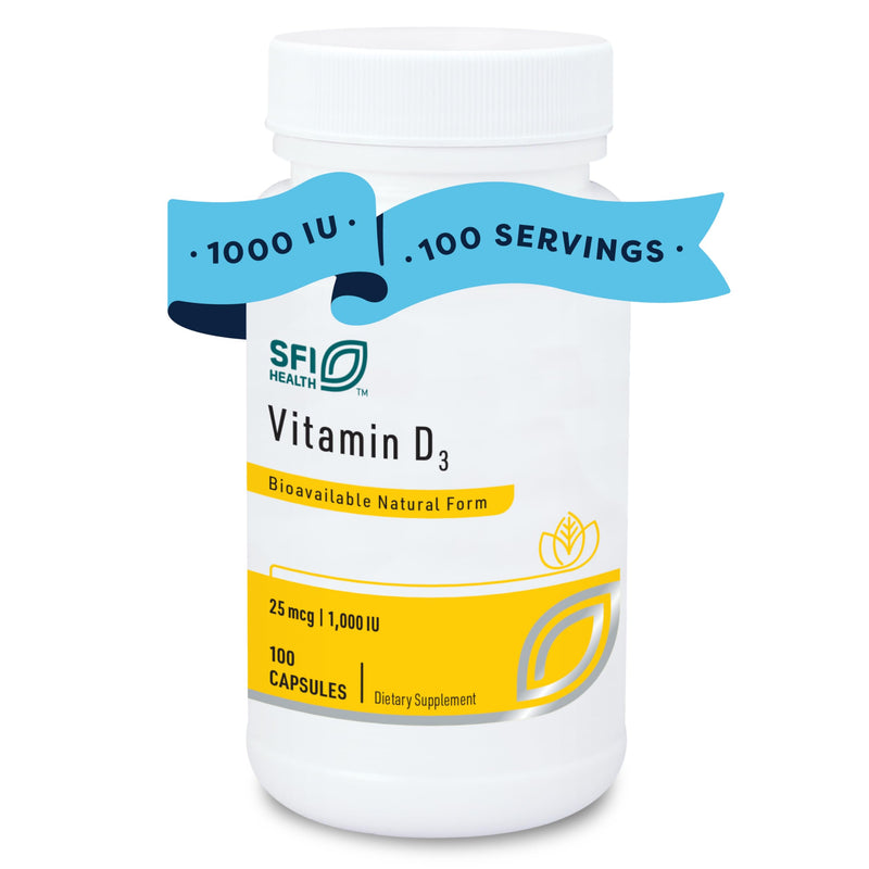 Klaire Labs SFI Health Vitamin D3 1000 IU, 100 Capsules | High Potency 25 Micrograms, Hypoallergenic Bone & Immune Support 100 Count (Pack of 1)