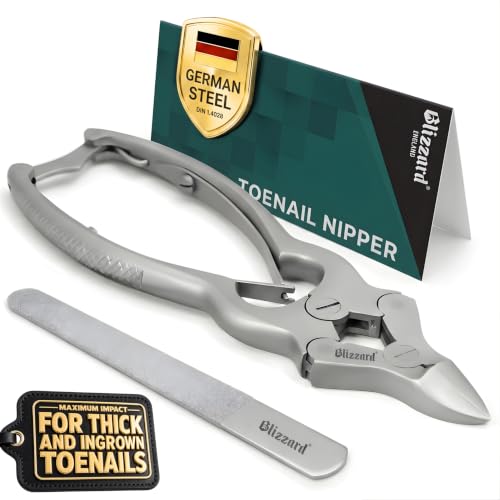 Blizzard Toe Nail Clippers for Thick Nails - Podiatrist Nail Nippers for Seniors - Heavy Duty Cantilever Toenail Clippers for Men - German Steel Podiatry Tool with Toenail File - 15cm Double Spring 15cm - Double Spring