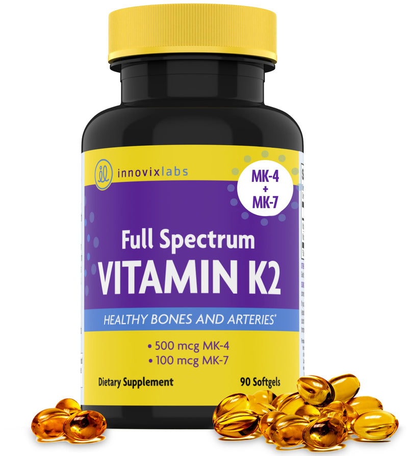 InnovixLabs Full Spectrum Vitamin K2 MK-7-90 Capsules - Vit K2 Vitamin Supplement with Trans Form MK7 & MK4-600 mcg - Supports General Health & Bones, K-2 Vitamins - Soy & Gluten Free - BeesActive Australia