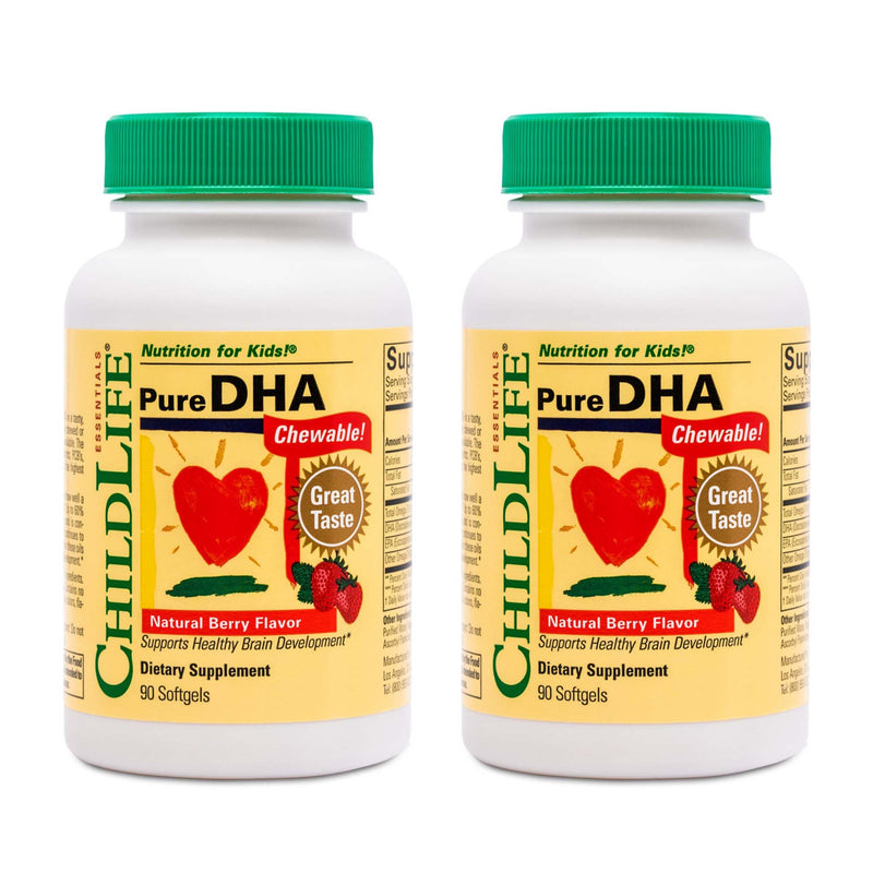 CHILDLIFE ESSENTIALS Pure DHA for Kids, Berry, 90 Softgels (Pack of 2) | Omega 3 Fish Oil Supplement, Children, Babies, Toddlers, Pure DHA Softgel Chewables, Gluten Free, Natural Berry Flavor Strawberry 90 Count (Pack of 2)