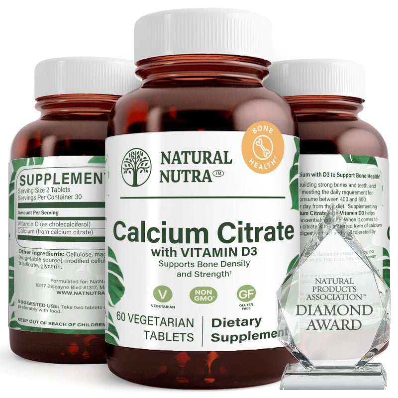 Natural Nutra Calcium Citrate with Vitamin D3 60 Tablets | Supplement for Bone Strength, Promotes Muscle Movements & Bone Health, Boosts Heart Health, Ideal for Active Seniors 60 Count (Pack of 1)