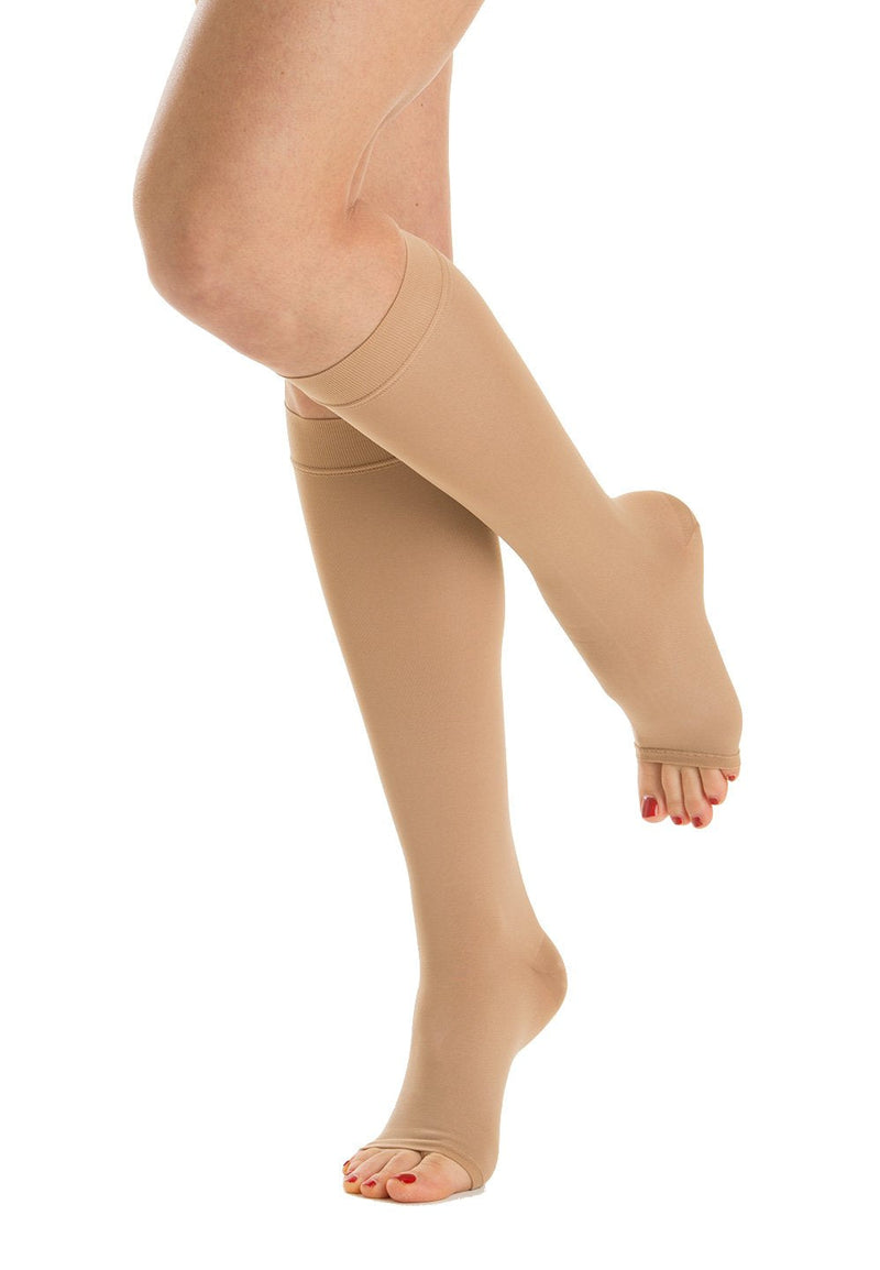 RELAXSAN M1150A Soft Microfiber open-toe medical compression knee high socks (15-20 mmHg), 100% Made in Italy Large Beige - BeesActive Australia