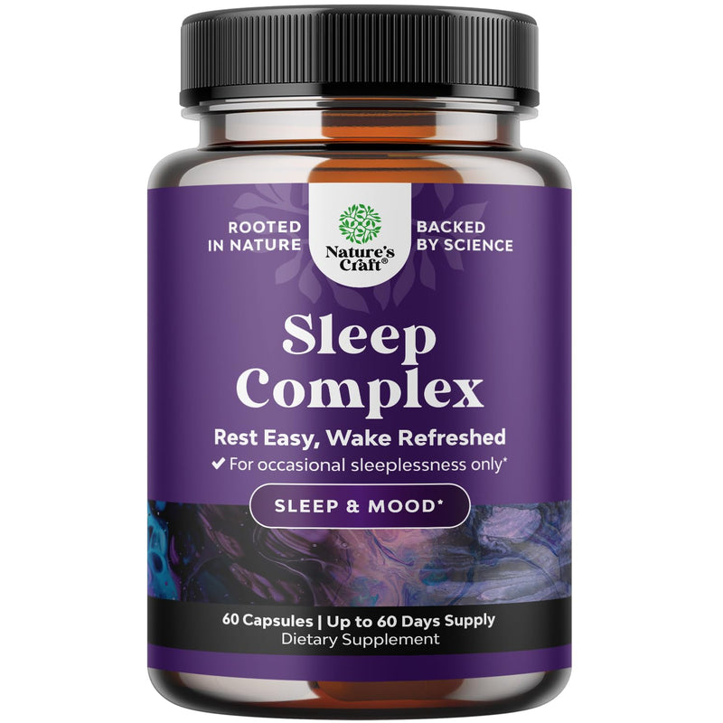 Sleep Support Capsules with Magnesium L-Theanine & GABA - 60 Count | Non-addictive sleep formula with herbal ingredients to support healthy rest & relaxation