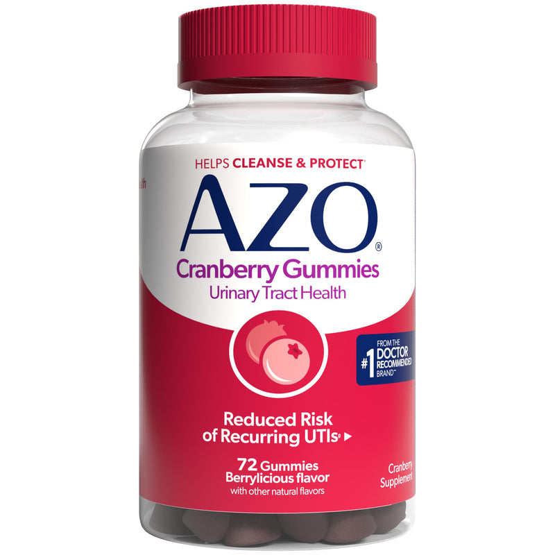 AZO Cranberry Gummies for Urinary Tract Health Women & Men, 72 Count | From the #1 Doctor Recommended Brand± Cranberry Supplement with Clinically Proven Pacran®, Helps Cleanse & Protect* 72 Count (Pack of 1)
