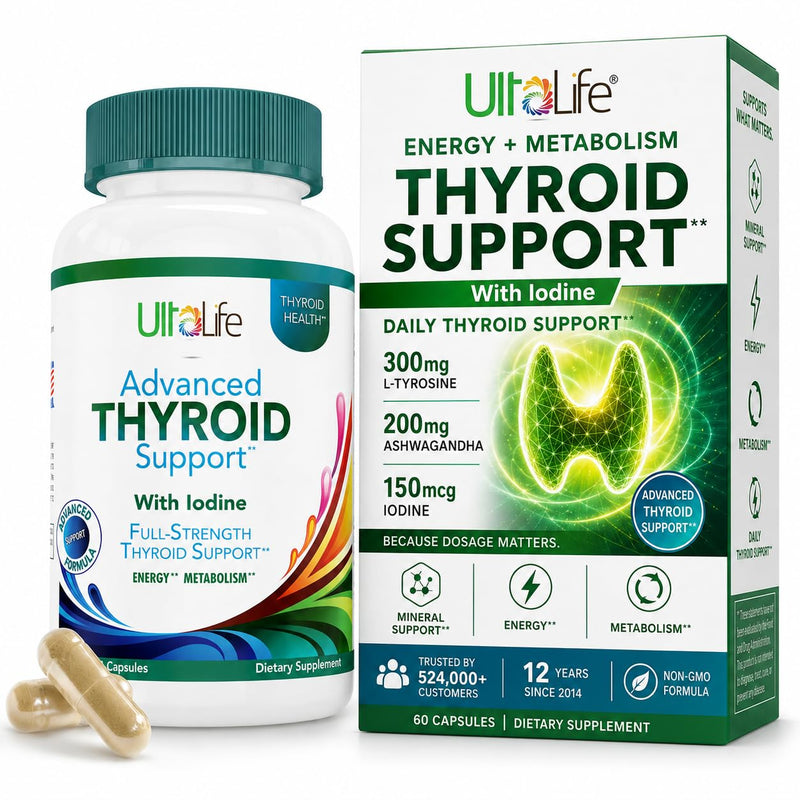 Daily Thyroid Boost Advanced Formula with Iodine Ashwagandha Vitamin B12 Zinc and Selenium for Energy Metabolism and Focus 60 Capsules
