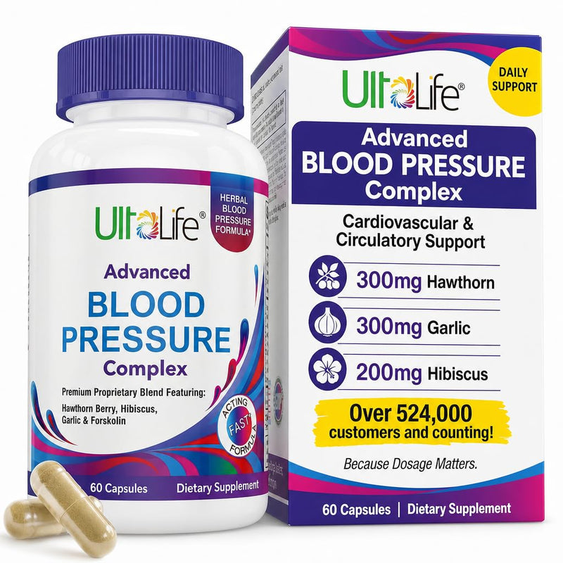 Advanced Blood Pressure Supplements – 300mg Hawthorn, 300mg Garlic, 200mg Hibiscus – 14 Research-Backed Vitamins & Herbs for Cardiovascular & Circulatory Support, 60 Vegetable Capsules