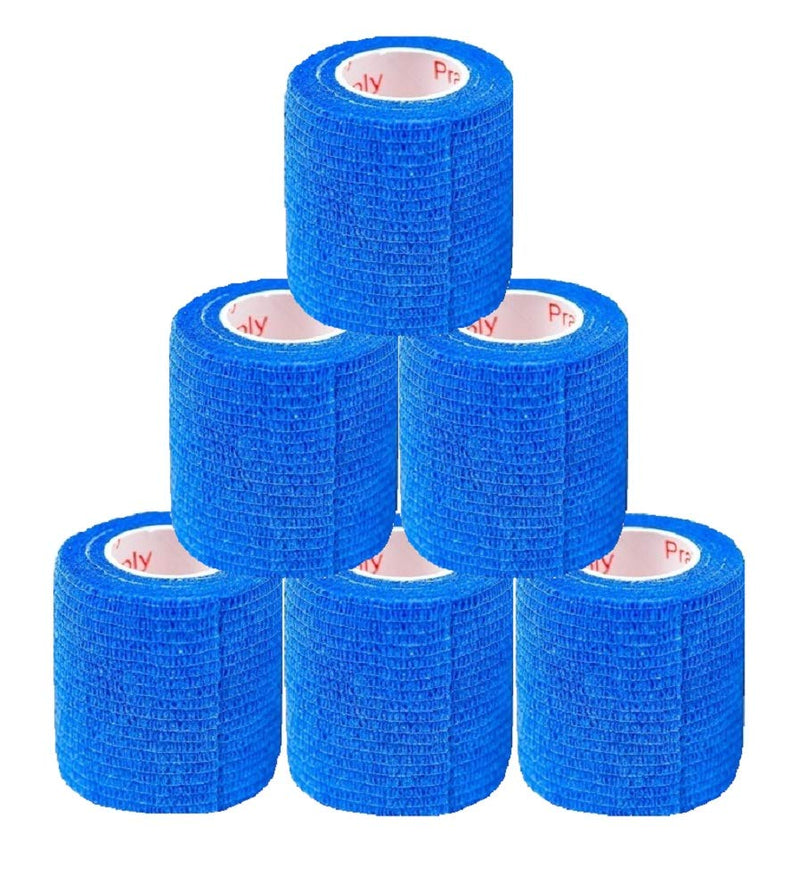 Prairie Horse Supply Vet Wrap Tape Bulk, Self Adherent Wrap Tape Self Adhering Stick Bandage, Self Grip Roll 2 inches Wide x 15 Feet Long 6 Rolls - Blue - BeesActive Australia