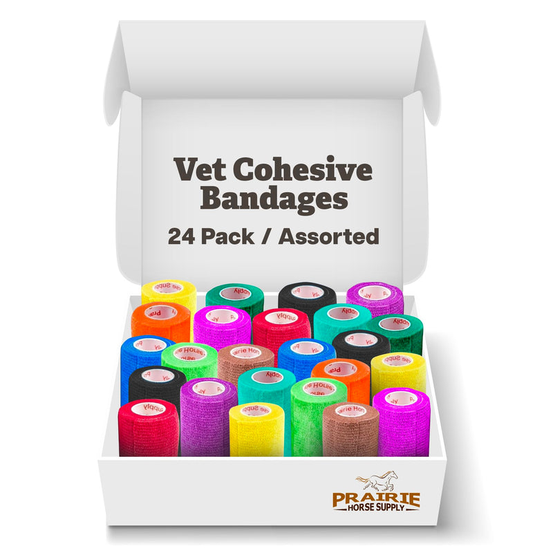 Prairie Horse Supply 24 Rolls Assorted Self Adhesive Bandage Wrap 4 Inch Elastic Cohesive Vet Tape for First Aid, Medical, Sport & Animals Wound - BeesActive Australia