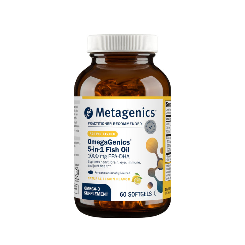 Metagenics OmegaGenics Omega-3 Fish Oil 1000mg EPA DHA, 60 Softgels | High Potency Omega-3 Supplement for Heart, Brain and Joint Health, Sustainably Sourced Fish Oil, 1000mg EPA and DHA Lemon 60 Count (Pack of 1)