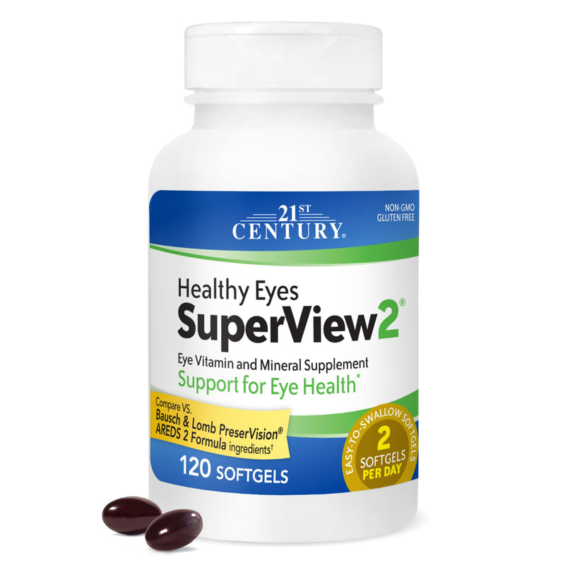 21st Century Healthy Eyes SuperView Eye Vitamin Softgels, 120 Count | High-Potency Eye Vitamin & Mineral Softgels with Vitamin C, Compare VS. Bausch + Lomb PreserVision® AREDS 2 Formula, Non-GMO Unflavored 120 Count (Pack of 1)