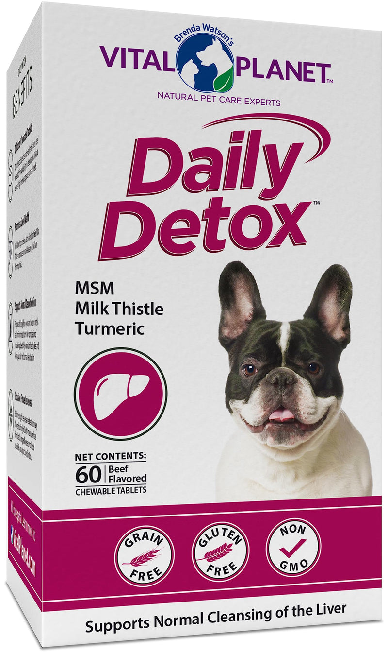 Vital Planet - Daily Detox for Dogs with MSM, Milk Thistle, Spirulina, and Turmeric, Supports The Immune System and Natural Cleansing of The Liver - 60 Beef Flavored Chewable Tablets - PawsPlanet Australia