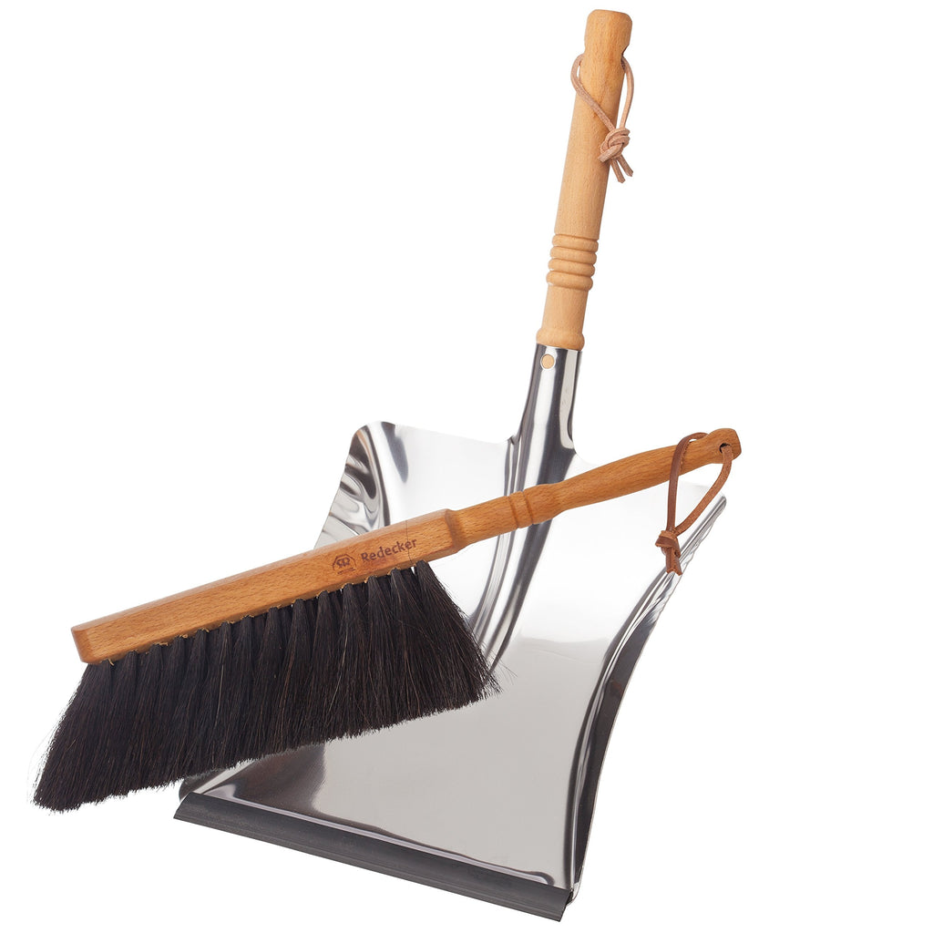 REDECKER Horsehair Fiber Hand Brush and Dust Pan Set, Heavy Duty Broom and Dustpan Combo for Home and Outdoor, Oiled Beechwood Handles, Large Capacity Stainless Steel Dust Pan, Made in Germany Horsehair Fiber, Beech & Stainless Steel - BeesActive Australia