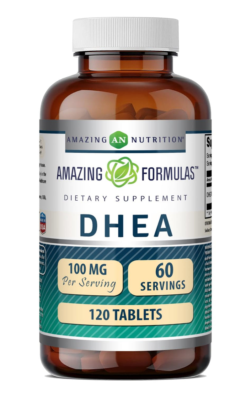 Amazing Formulas DHEA 100 Mg per Serving | 120 Tablets Supplement | (Dehydroepiandrosterone) | Non-GMO | Gluten-Free | Made in USA 1 Pack | 120 Count