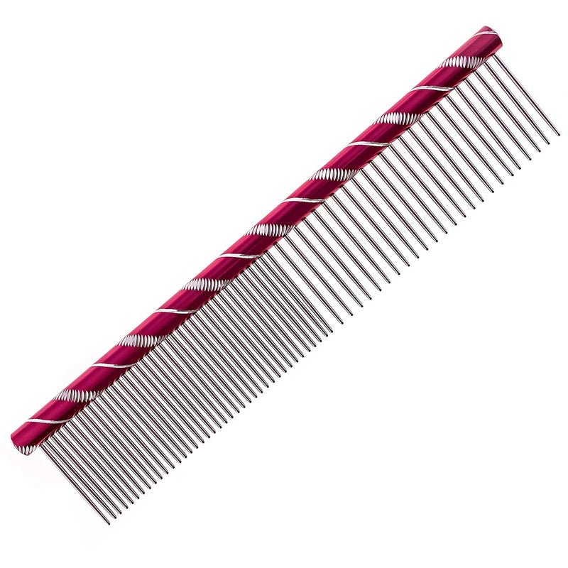 Dog Comb By MEKBOK - Grooms Cats As Well - For Medium to Thick Coats - 8 Inch Length - Rounded Spine - Grooming Tool for Mats and Shedding Red - BeesActive Australia