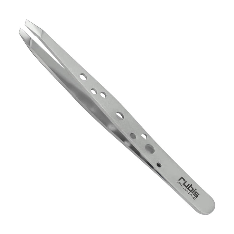 Rubis Hole Pattern Classic Stainless Steel Slanted Tweezers For Precise Eyebrows and Hair Removal, The Elegance Collection, 1K111,Silver,Rubis Switzerland Swiss Made World Renowned Precision - BeesActive Australia