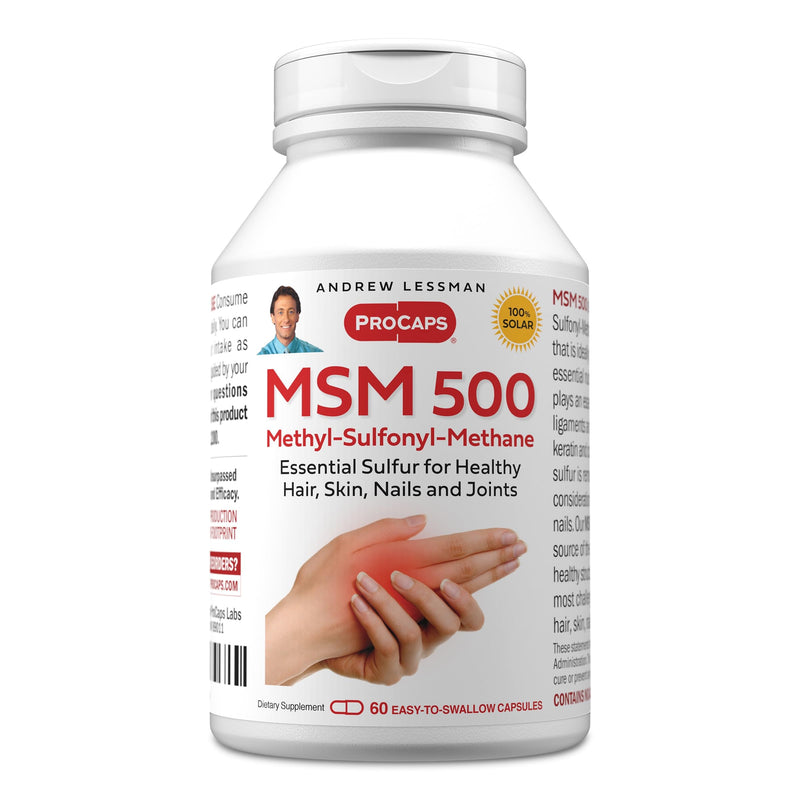 ANDREW LESSMAN MSM 500 Organic Sulfur Supplement, 60 Capsules | Highly concentrated MSM provides organic sulfur to support healthy joints, hair, skin and nails. 60 Count (Pack of 1)