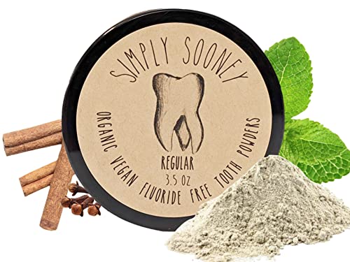 Simply Sooney Remineralizing Organic Vegan Fluoride Free Tooth Powder Regular Formula, Cinnamon and Clove Flavor Mineral Dry Toothpaste