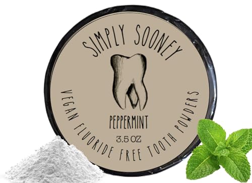 Simply Sooney Vegan Fluoride Free Toothpaste Powder I Organic Peppermint Essential Oil I Natural Ingredients I Stronger Teeth (3.5 oz (Jar BPA Free Plastic))