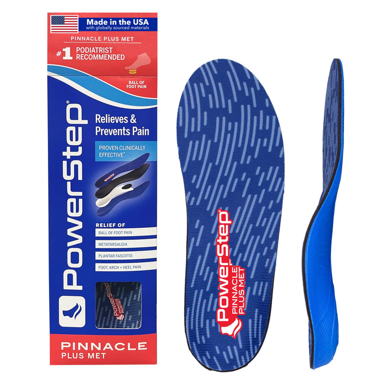 PowerStep Pinnacle Plus Ball of Foot Pain Relief Orthotics - Shoe Inserts for Metatarsalgia, Arch Support & Morton's Neuroma Pain Relief - Made in USA Insoles with Metatarsal Pad (M 6-6.5, F 8-8.5) Men's 6-6.5 / Women's 8-8.5 Red/Blue