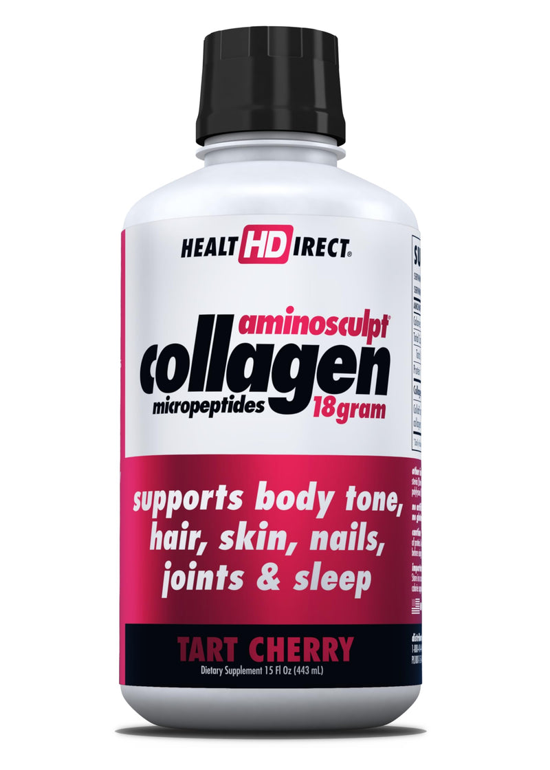 HEALTH DIRECT AminoSculpt Sugar-Free Liquid Collagen, Tart Cherry, 15 oz | High-Potency Collagen for Men & Women. Supports Hair, Skin, Nails & Joints. Medical-Grade, No Mixing, Non-GMO & Grass-Fed 15 Fl Oz (Pack of 1)