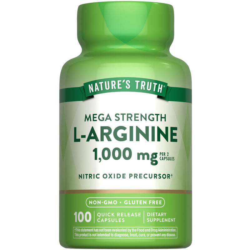 Nature's Truth L-Arginine 1000mg | 100 Capsules | Mega Strength | Non-GMO & Gluten Free Supplement | Non-GMO & Gluten Free Supplement