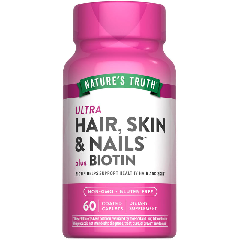 Nature's Truth Hair Skin and Nails | 60 Caplets | Plus 5,000 mcg Biotin | Non-GMO & Gluten Free Supplement
