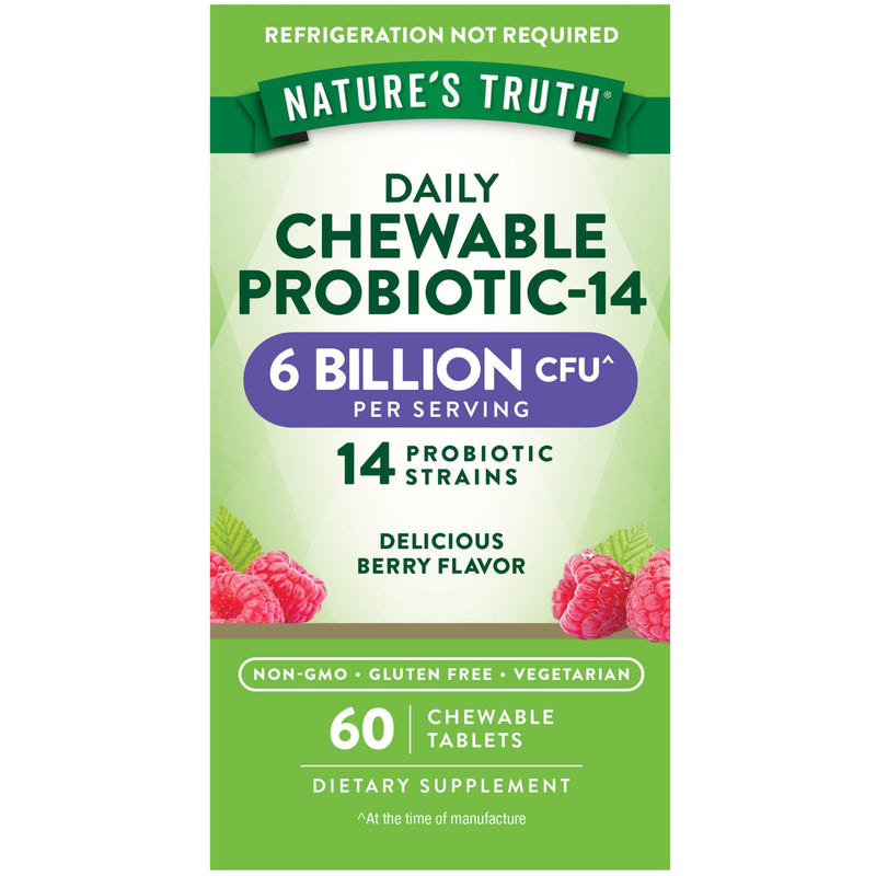 Nature's Truth Probiotic Chewable for Men and Women | 6 Billion CFU | 60 Count | 14 Strains | Berry Flavor | Vegetarian, Non-GMO & Gluten Free