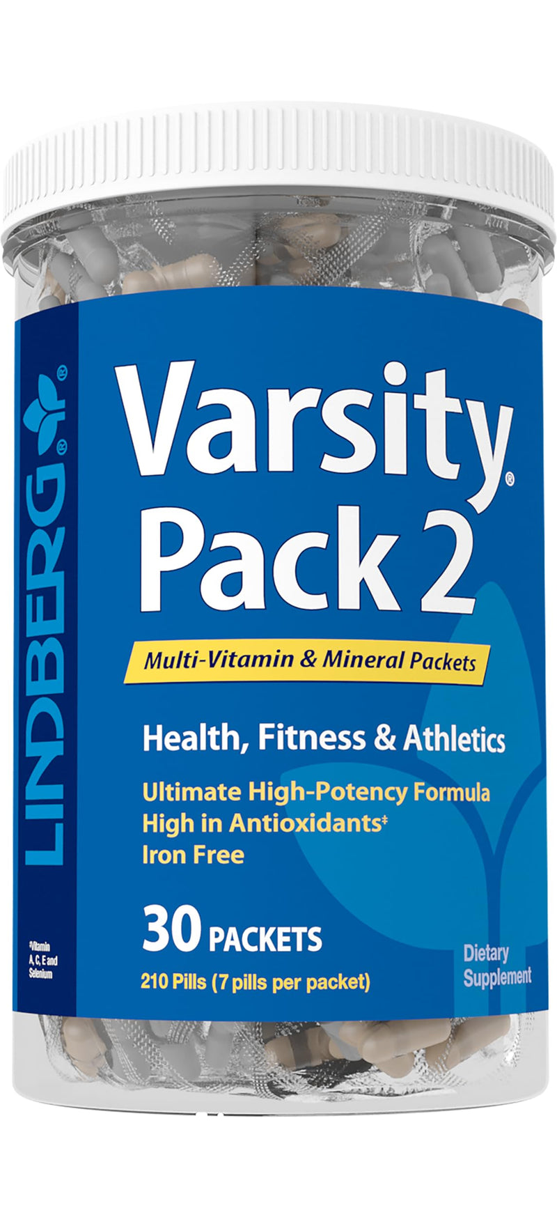 Lindberg Varsity Pack 2 | All-in-One Multivitamin and Mineral Packets | 30 Count | for Health, Fitness and Athletics | Supplement for Men and Women | Non-GMO, Gluten Free