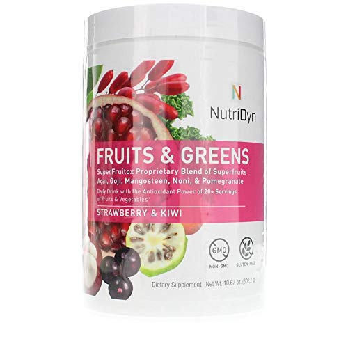 NutriDyn Fruits & Greens Strawberry/Kiwi Flavor *Certified Organic* w/ Acai, Gogi, Mangosteen, Noni & Pomegranate Super Fruits 300 Grams (Strawberry Kiki)