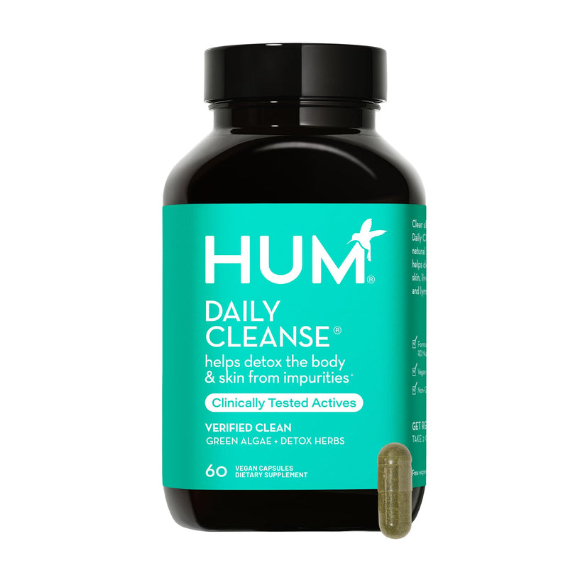 HUM Daily Cleanse Acne Supplements - Support for Clear Skin & Improved Digestion with Organic Algae, Detoxifying Herbs, Vitamins & Minerals - Skin Supplement for Women and Men (60 Vegan Capsules) - BeesActive Australia