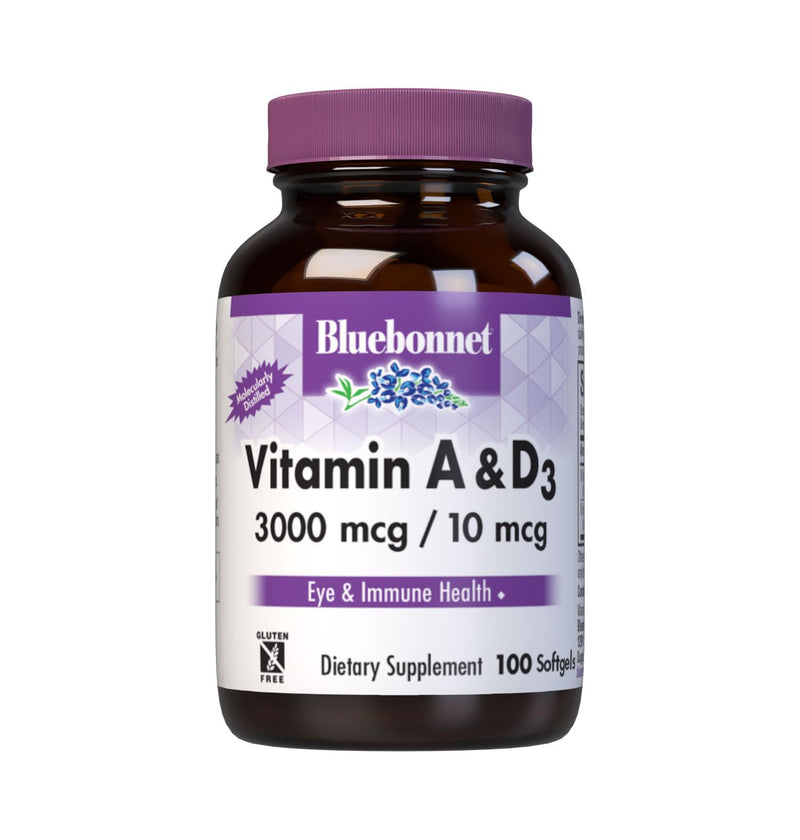Bluebonnet Nutrition Vitamin A & D3 10,000 IU/400 IU from Deep Sea, Cold Water, Fish Oil - For Eye Health & Immune Function* - Gluten Free -Dairy Free -Molecularly Distilled -100 Softgel/100 Servings | For Eye Health & Immune Function