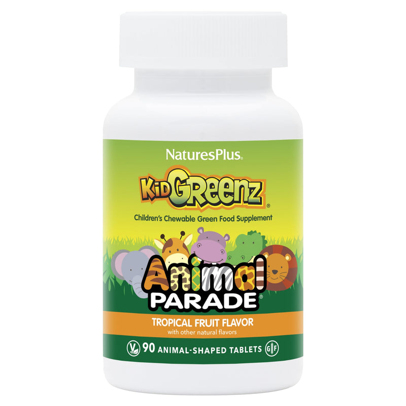 NaturesPlus Animal Parade KidGreenz, Tropical Fruit Flavor - 90 Animal-Shaped, Chewable Tablets - Pack of 2 - With Broccoli & Spinach - Vegetarian, Gluten Free - 180 Total Servings