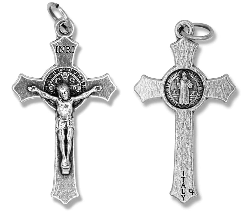 Bulk Pack of 25 - St Benedict Crucifix Cross for Rosary Making - 1.5 Inch Silver Oxidized Crucifix Rosary Part for Catholic Necklace, St Benedict Rosary and Rosary Making Supplies, Made in Italy - BeesActive Australia