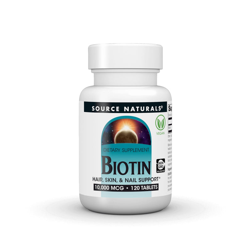 Source Naturals, Biotin - 10,000 mcg - 120 Tablets | NON-GMO | Sipports Hair, Skin, and Nails 120 Count (Pack of 1)