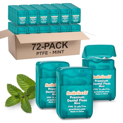SmileGoods Premium PTFE Dental Floss, 12 yds, Mint, Bulk Pack of 72 Mint Flavored