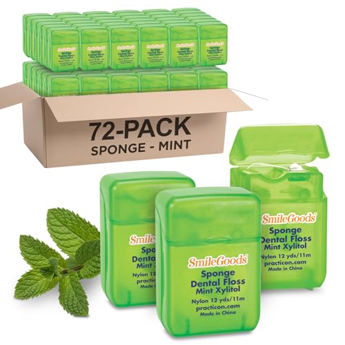 SmileGoods Sponge Dental Floss, 12 yds, Mint Xylitol, Bulk Pack of 72