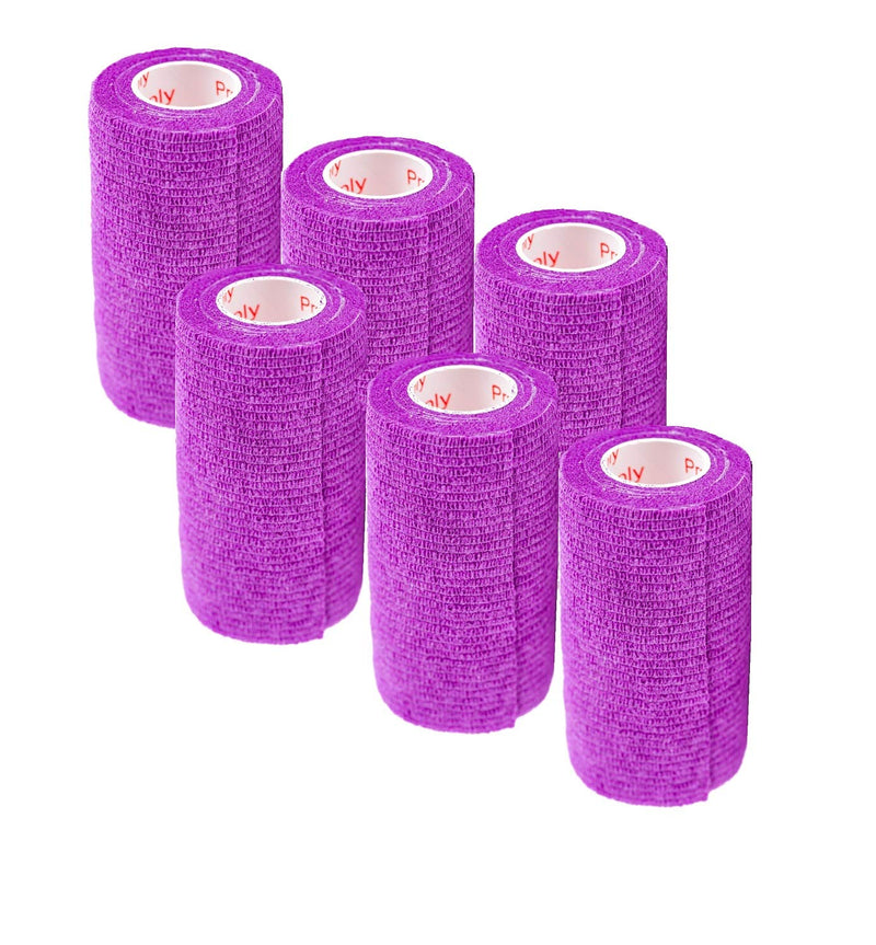 3 Inch Vet Wrap Tape Bulk (Purple) (Pack of 6) Self Adhesive Adherent Adhering Flex Bandage Grip Roll for Dog Cat Pet Horse 6 Rolls Purple - BeesActive Australia