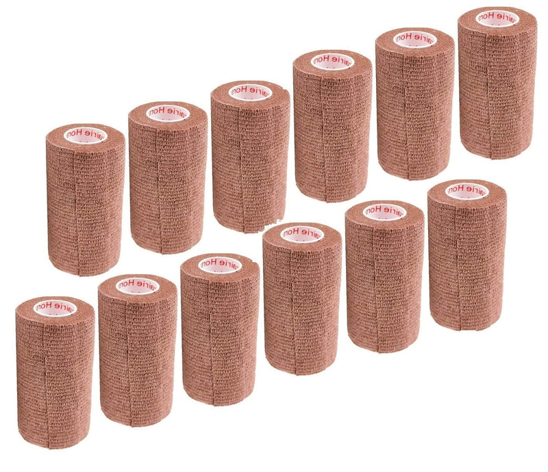 3 Inch Vet Wrap Tape Bulk (Brown) (Pack of 12) Self Adhesive Adherent Adhering Flex Bandage Grip Roll for Dog Cat Pet Horse 12 Rolls Brown - BeesActive Australia
