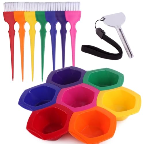PERFEHAIR Small Hair Coloring Dye Mixing Tint Bowls and Brush Kit - 7-Piece Set in Vibrant Rainbow Colors | 200 ml Capacity per Bowl