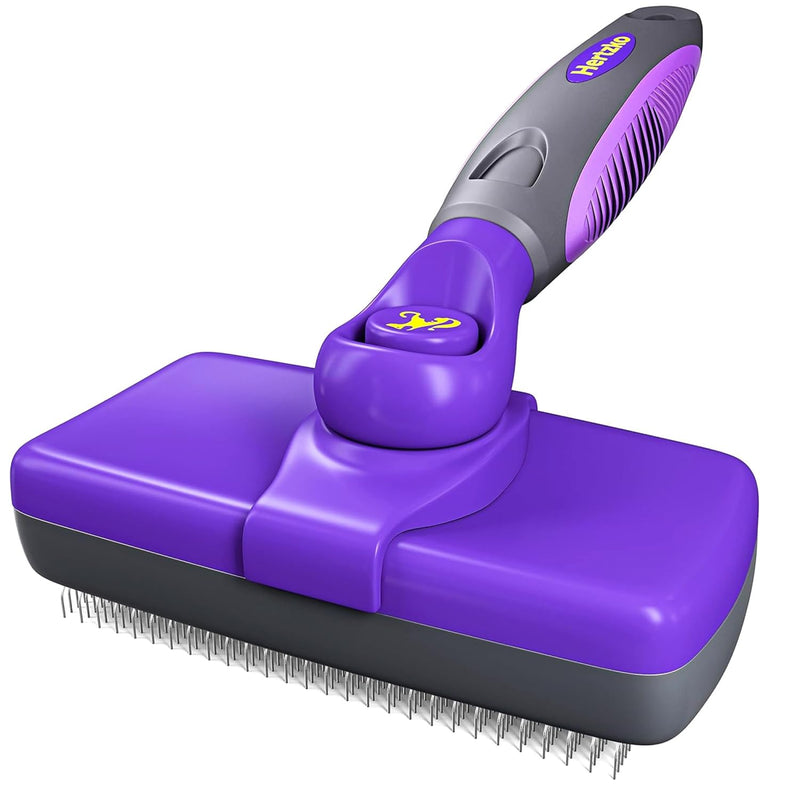 Hertzko Self Cleaning Slicker Brush for Dogs and Cats - Pet Hair Brush for Shedding Long and Short Hair - Grooming Brush with Easy Clean Retractable Bristles - Cat and Dog Grooming Tool - Purple - BeesActive Australia