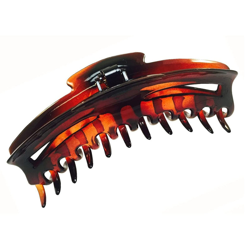 Parcelona French Bend Narrow Large Jumbo 6" Tortoise Shell Cellulose No Slip Grip Covered Spring Jaw Hair Claw Clip Clamp for Women Girls Durable Paris Hair Accessories, Made in France (Shell) - BeesActive Australia