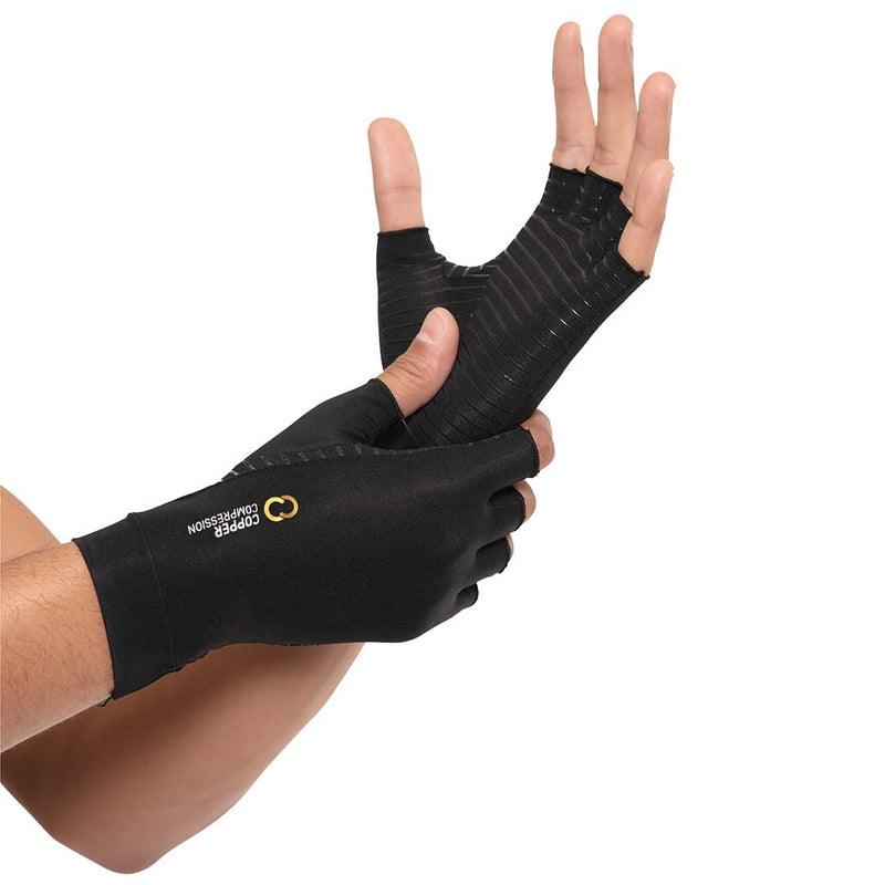Copper Compression Arthritis Gloves | Fingerless Arthritis Carpal Tunnel Pain Relief Gloves For Men & Women | Hand Support Wrist Brace For Rheumatoid, Tendonitis, Swelling, Crocheting, Typing Medium (1 Pair) Black - BeesActive Australia