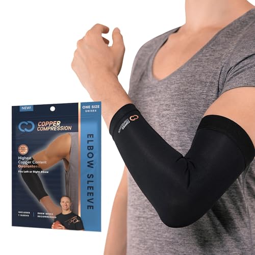 Copper Compression Elbow Sleeve - Copper Infused Orthopedic Brace for Golf Elbow, Bursitis & More - Fits Men & Women -1 Sleeve- Original/Black - 2XL XX-Large