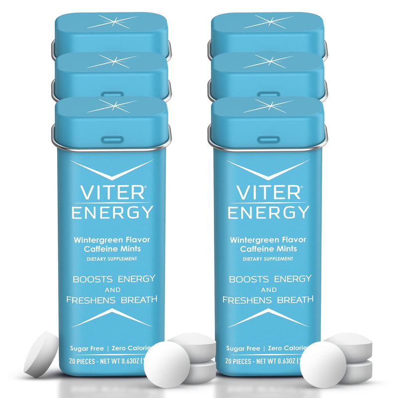 Viter Energy Caffeinated Mints 40mg Caffeine, B Vitamins, Sugar Free. (Wintergreen, 20pcs, 6 Pack) Wintergreen 20 Count (Pack of 6) - BeesActive Australia